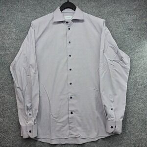 Eton Mens Contemporary Brighton Micro Houndstooth Dress Shirt Blue Tan 17.5 44